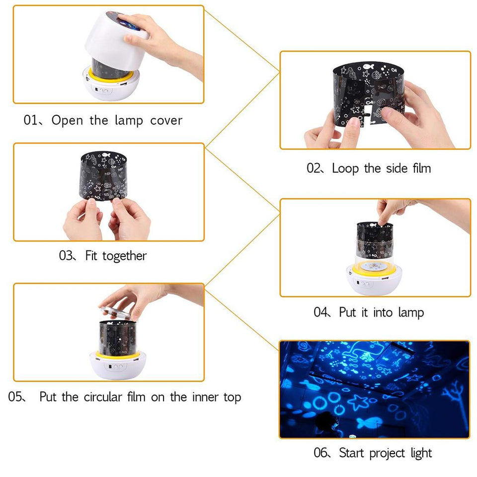 Kids Night Light, Projector lamp for decorating baby's Bedroom, 5 Sets of Film