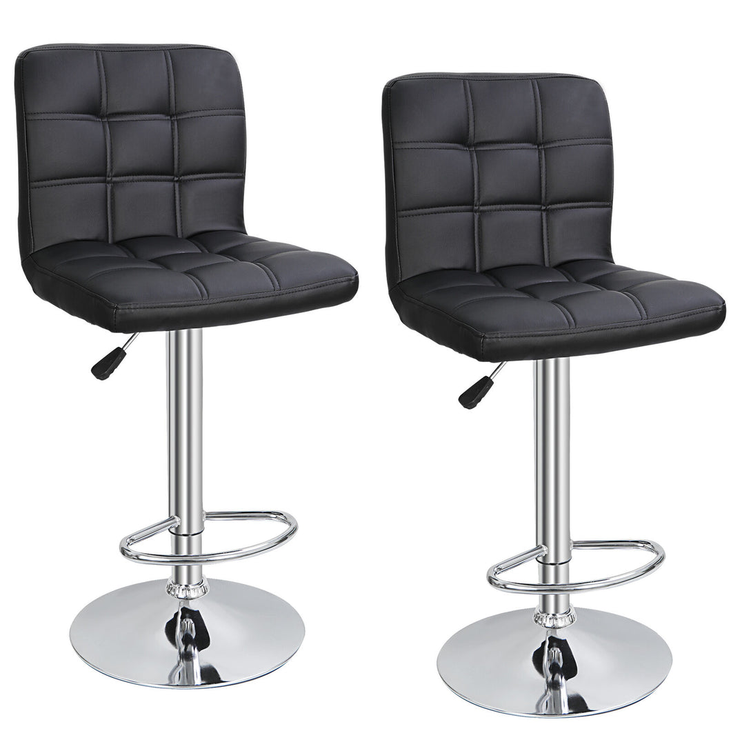 Set of 2 Square PU Leather Adjustable Bar Stools