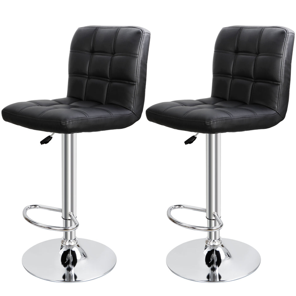 Set of 2 Square PU Leather Adjustable Bar Stools