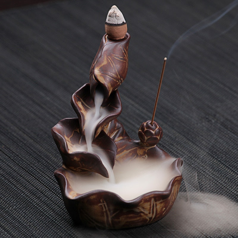 Lotus Fountain Incense Holder Burner Waterfall Backflow Home Décor  for Tea house & 10 Cones Gift - zgood home