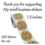 Thank You Stickers Roll Thank You For Supporting Small Business Labels 1.5” 500 stickers - zgood home